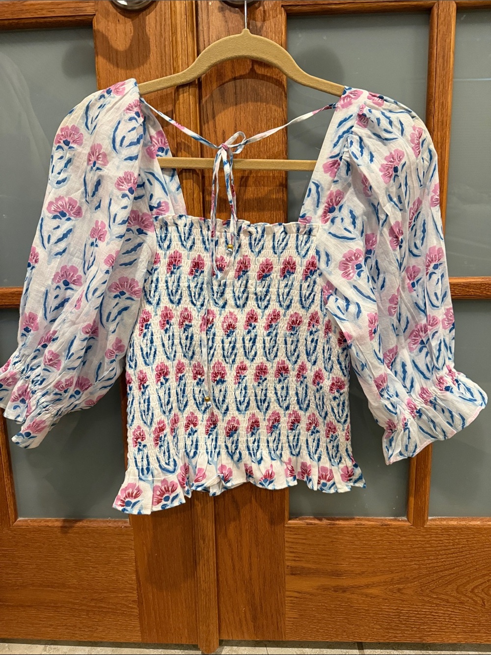 Oliphant White Crop Top with Pink & Blue Floral Print - Picture 5 of 9